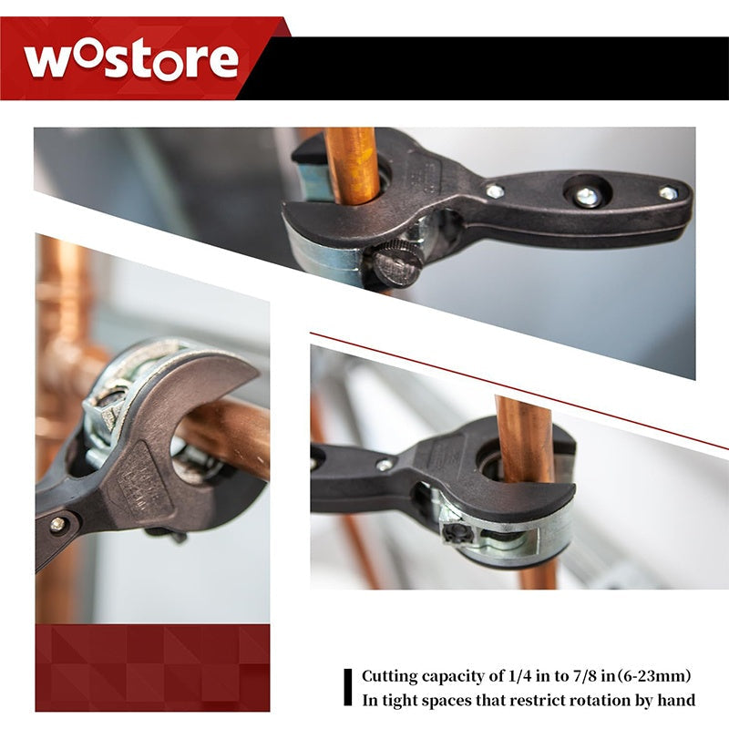 Arenzza 3-piece ratcheting tubing cutter set with metal handles and sharp blades for plumbing and home repair tasks.