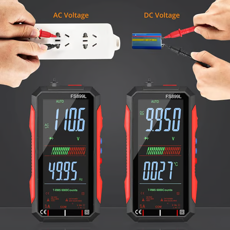 Arenzza USB rechargeable digital multimeter for tools and garden, showing digital display and test probes in a handheld device.