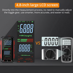 Arenzza USB rechargeable digital multimeter with digital display, test leads, and control buttons for electrical measurements.