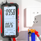 Arenzza USB rechargeable digital multimeter showing digital display and measurement probes, ideal for tools and garden electrical testing.