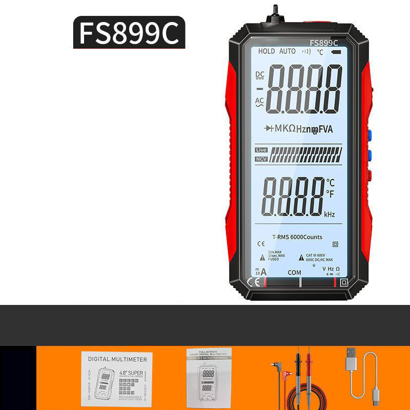 Arenzza USB rechargeable digital multimeter displaying a digital screen and measurement buttons, part of Tools & Garden category.