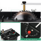 Arenzza multi-functional mini precision table saw with adjustable blade and safety guard, ideal for detailed woodworking projects.