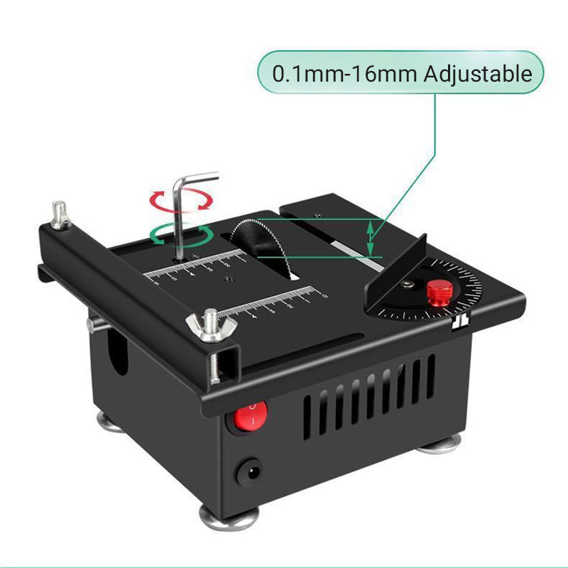 Arenzza multi-functional mini precision table saw with adjustable blade and safety features, ideal for detailed woodworking projects.