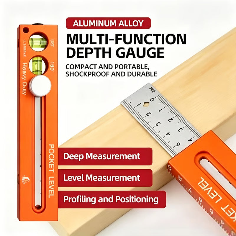 Arenzza multifunctional marking level ruler with measurement markings, metal body, and bubble level for precise outdoor and indoor use.