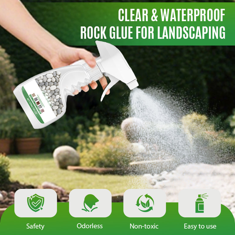Arenzza waterproof rock glue tube for landscaping, showcasing the product's packaging and application for garden rock bonding.