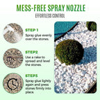 Arenzza waterproof rock glue for landscaping, shown applied to garden stones in a tools and garden setting.