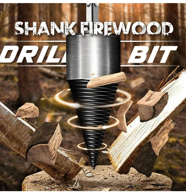 Arenzza hex shank firewood drill bit for tools and garden, shown in close-up with metal and wood textures.