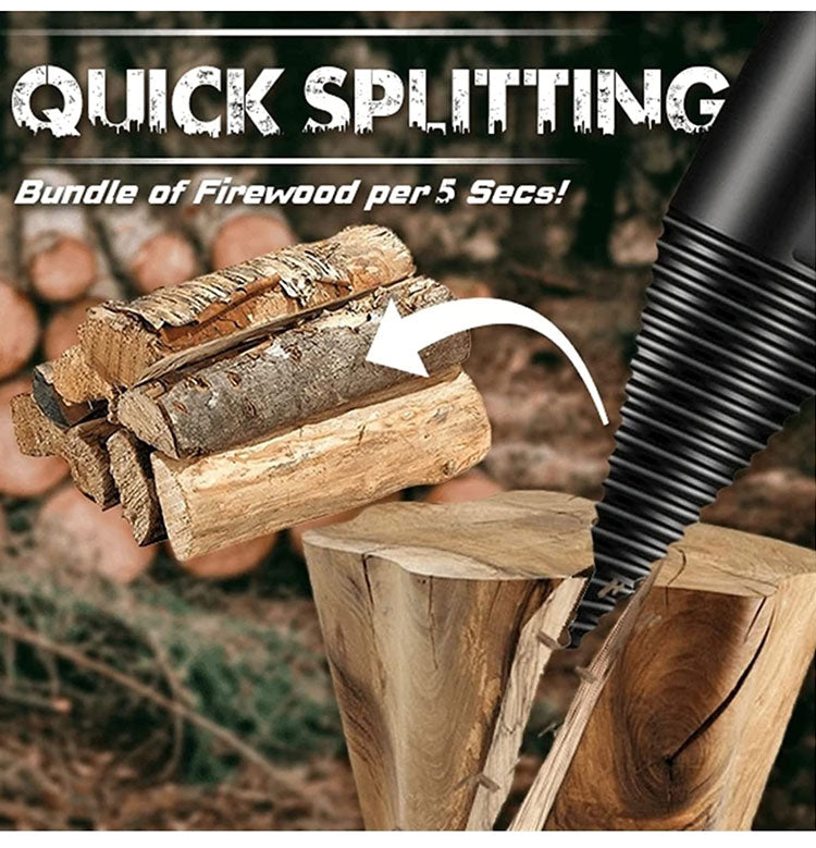 Arenzza firewood drill bit with hex shank, designed for wood splitting, shown in a close-up view on a light background.