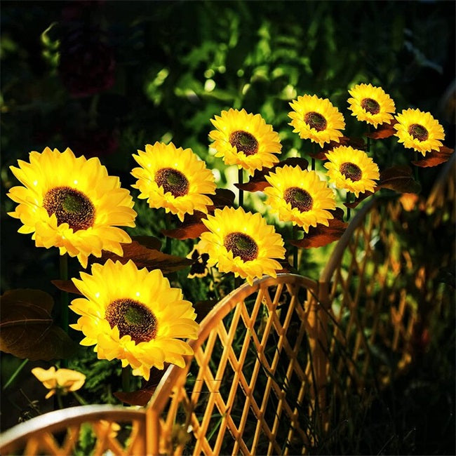 Aarenza sunflower solar garden lights with auto on/off, waterproof IP65, glowing in the dark, ideal for outdoor tools and garden decoration.