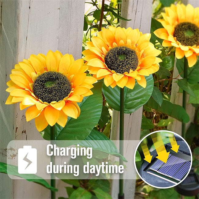 Aarenza sunflower solar lights in garden, auto on/off, waterproof IP65, glowing for 14 hours, decorative outdoor lighting.