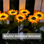 A sunflower-shaped solar light by Arenzza with auto on/off, 14-hour glow, waterproof IP65 for garden outdoor lighting.