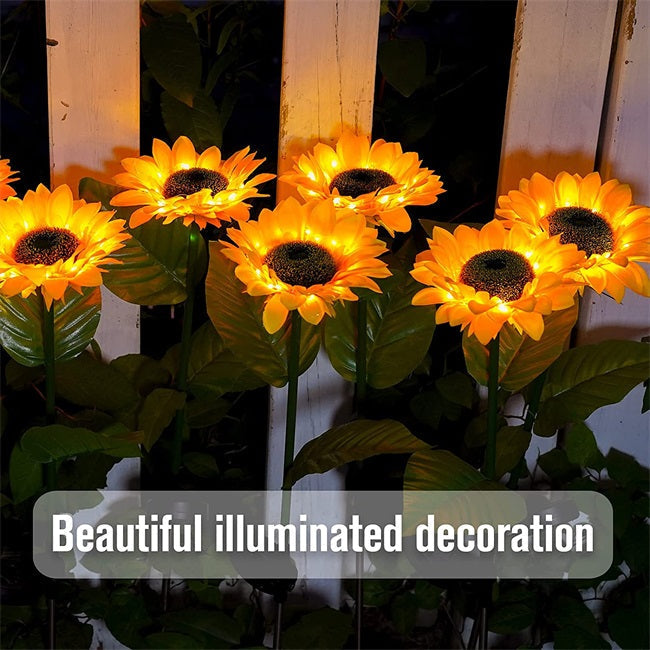 A sunflower-shaped solar light by Arenzza with auto on/off, 14-hour glow, waterproof IP65 for garden outdoor lighting.