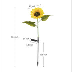 A sunflower-shaped solar light from Arenzza with auto on/off, waterproof design, glowing in a garden setting.