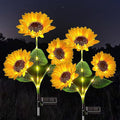 Arenzza sunflower solar lights with auto on/off, 14-hour glow, waterproof IP65, designed for outdoor garden illumination.
