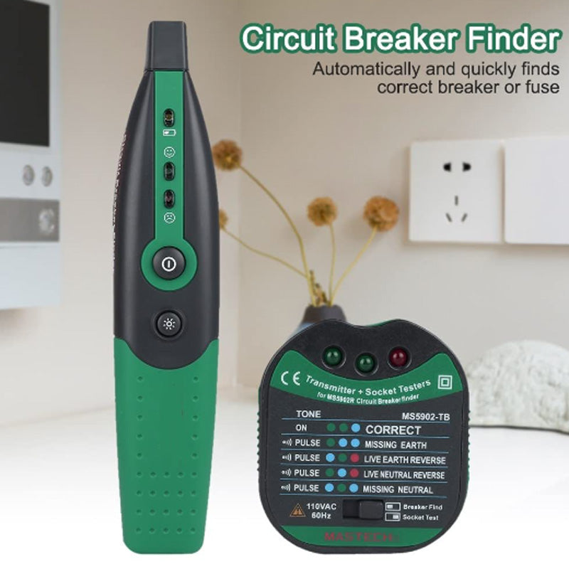 Arenzza portable automatic circuit breaker detector tool for electrical troubleshooting, shown with digital display and testing probes.