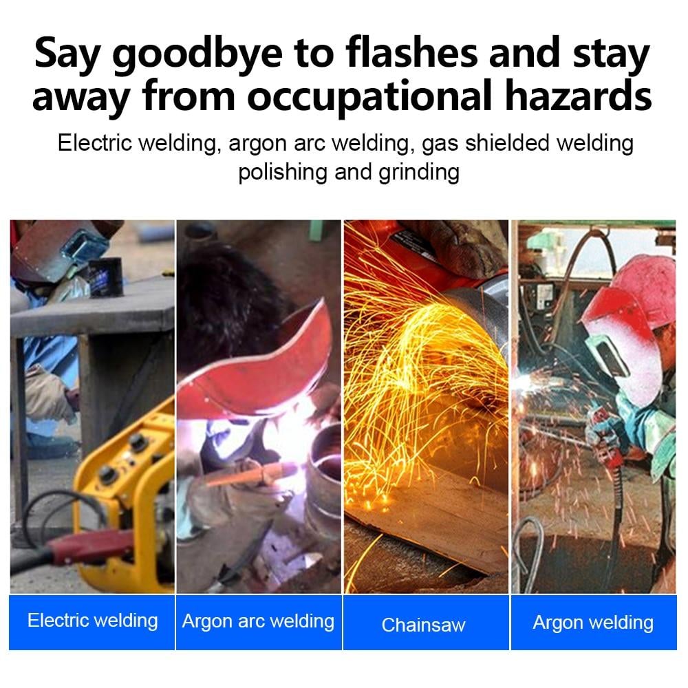Arenzza auto dimming welding glasses with adjustable lenses and black frames, designed for welding safety and eye protection.
