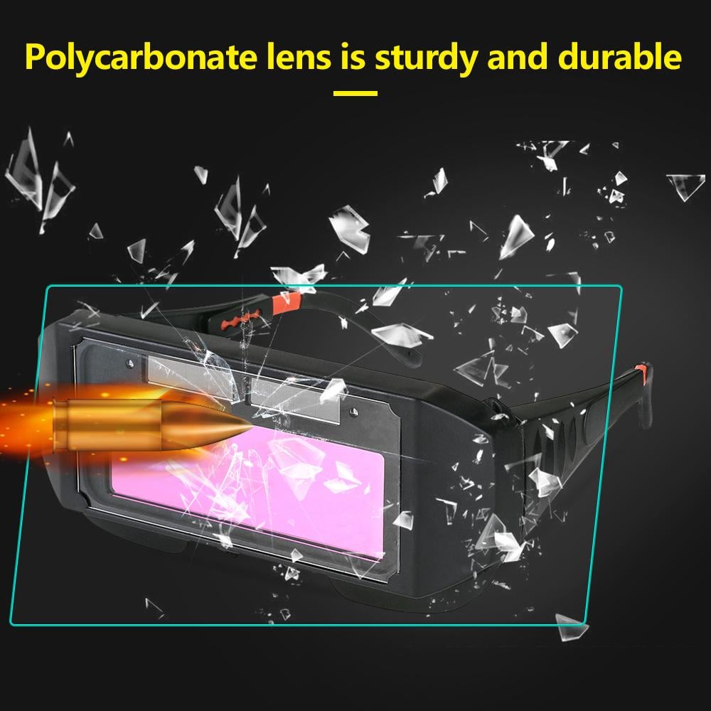 Arenzza auto dimming welding glasses with adjustable lenses and protective frame, designed for safe welding tasks.