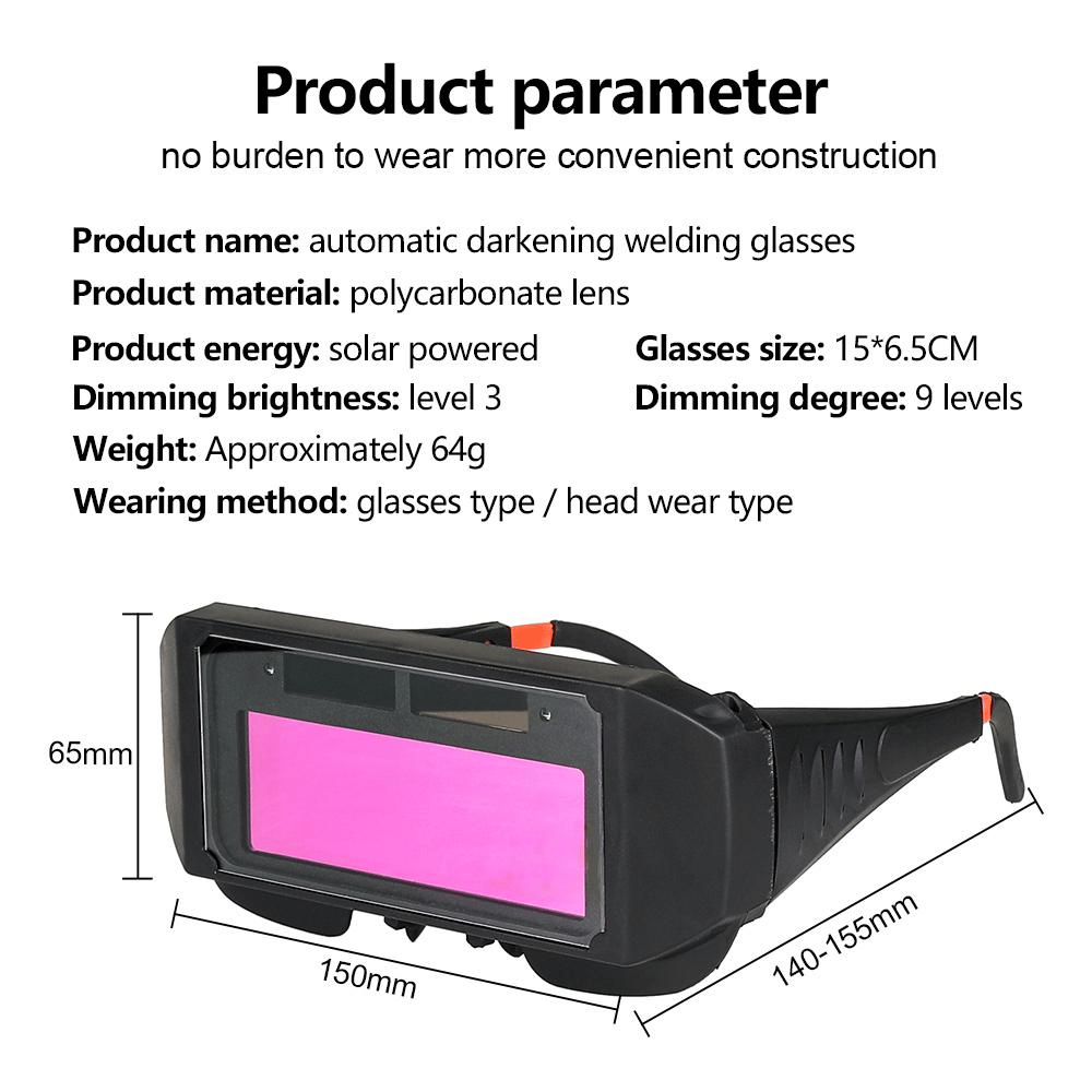 Arenzza auto dimming welding glasses in black with adjustable nose pads, designed for protective welding eye safety.