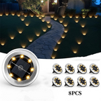 Arenzza 2-pack solar path lights for garden, auto dusk-to-dawn, energy-efficient outdoor lighting, showcasing illuminated lights in a garden setting.