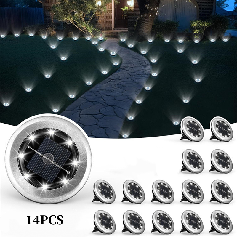 Arenzza 2-pack solar path lights with auto dusk-to-dawn lighting, outdoor garden tools and decorative lighting for pathways.
