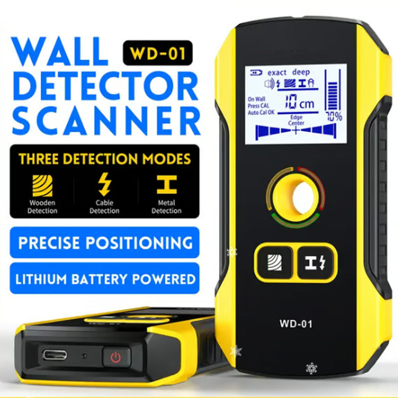 Arenzza Metal Detector Wall Stud Scanner with positioning hole, handheld tool for detecting studs and metal behind walls in tools and garden.