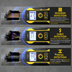 Arenzza metal detector wall stud scanner with positioning hole, handheld tool used for detecting metal studs in walls.