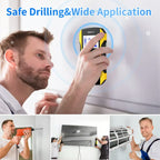 Arenzza metal detector wall stud scanner with positioning hole, handheld tool for detecting studs and metal behind walls.