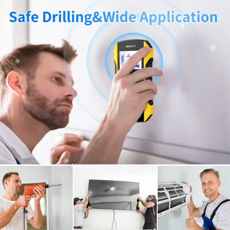 Arenzza metal detector wall stud scanner with positioning hole, handheld tool for detecting studs and metal behind walls.