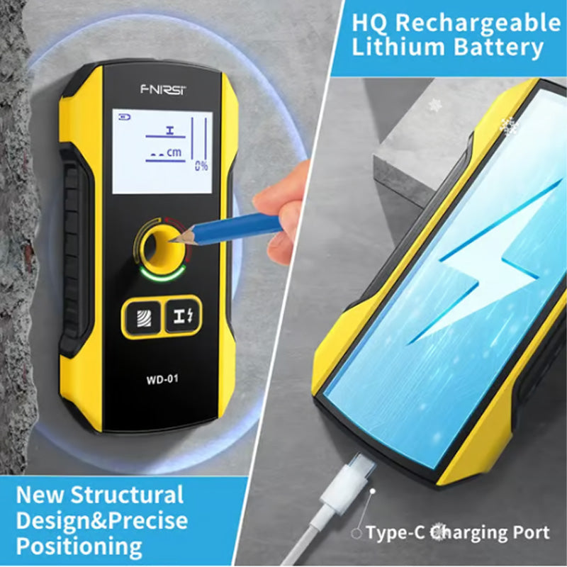 Arenzza metal detector wall stud scanner with positioning hole, tool for finding studs and metal objects in walls, suited for tools and garden use.