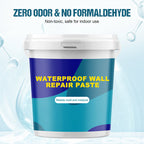 Arenzza waterproof wall repair paste in a metal tub, suitable for tools and garden repairs, with a smooth, gray paste visible.