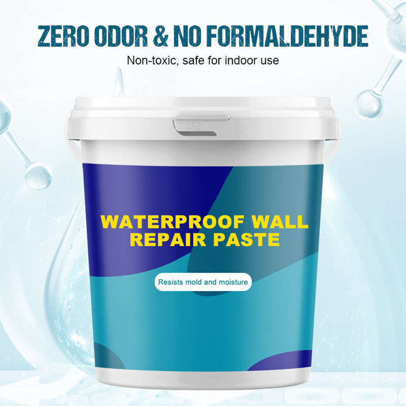 Arenzza waterproof wall repair paste in a metal tub, suitable for tools and garden repairs, with a smooth, gray paste visible.