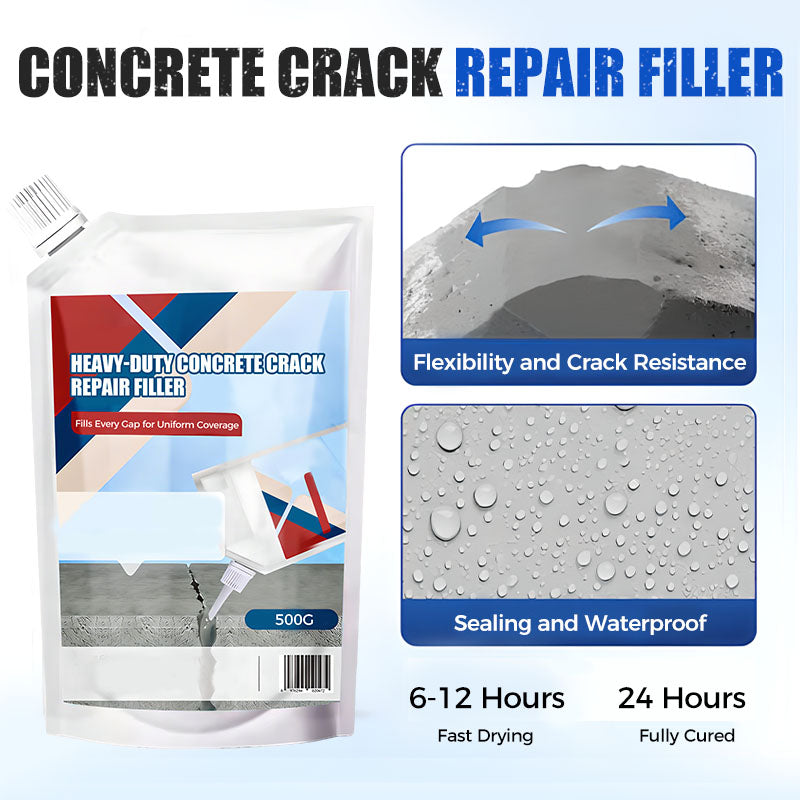 Arenzza heavy-duty concrete crack repair adhesive applied to a damaged concrete surface, ideal for tools and garden repair projects.