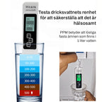 Arenzza digital TDS meter with large LCD screen showing quick water quality measurement in a tools and garden setting.