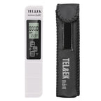 Arenzza digital TDS meter with large LCD screen displaying water quality measurement in a tools and garden setting.