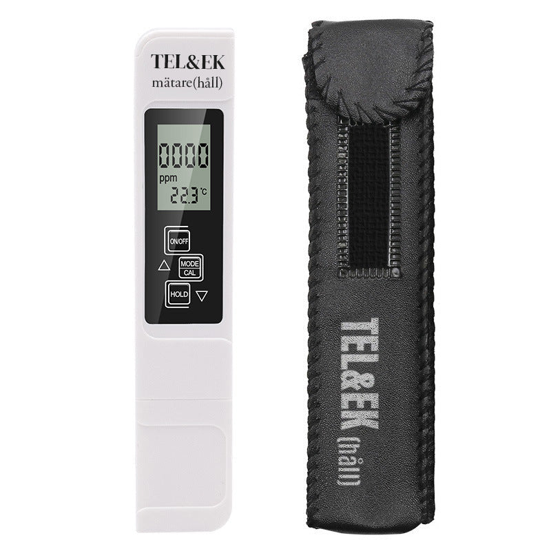 Arenzza digital TDS meter with large LCD screen displaying water quality measurement in a tools and garden setting.