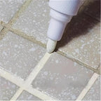 Arenzza Tile Marker Grout Pen used for grout touch-ups and marking, shown with a close-up of the pen tip and grout lines.