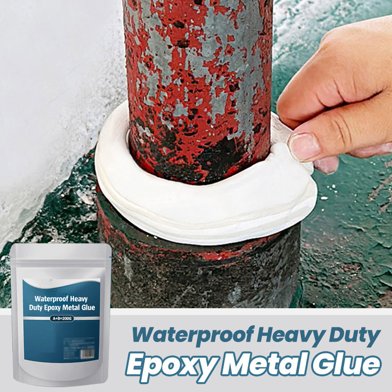 Arenzza waterproof heavy-duty epoxy metal glue in a tube, suitable for tools and garden repairs, shown with applicator tip.