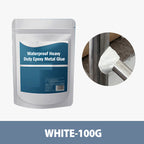 Arenzza waterproof heavy-duty epoxy metal glue tube showing the product label and applicator tip for durable metal bonding.