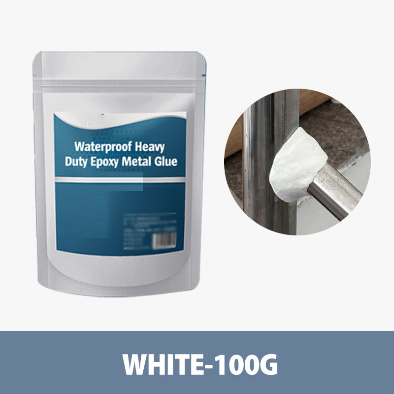 Arenzza waterproof heavy-duty epoxy metal glue tube showing the product label and applicator tip for durable metal bonding.