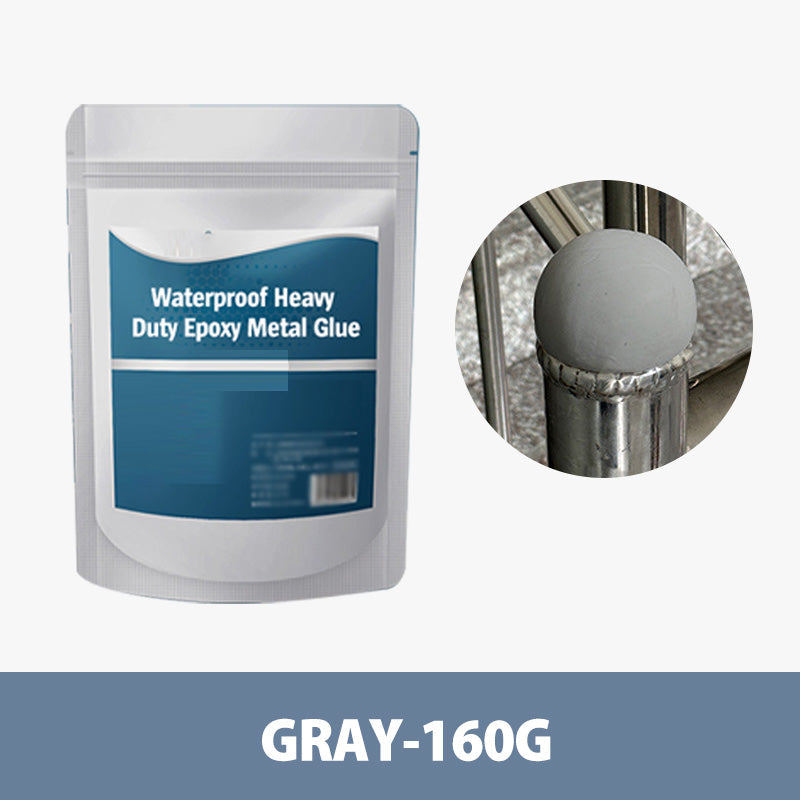 Arenzza waterproof heavy-duty epoxy metal glue tube, ideal for tools and garden repairs, shown with applicator tip and packaging.
