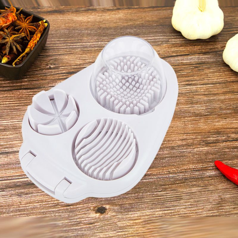 Arenzza 3-in-1 egg slicer with stainless steel blades, showcasing its multifunctional design for slicing eggs and other foods.