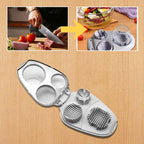 Arenzza 3-in-1 egg slicer in black with stainless steel blades, designed for easy slicing of eggs, fruit, and vegetables.
