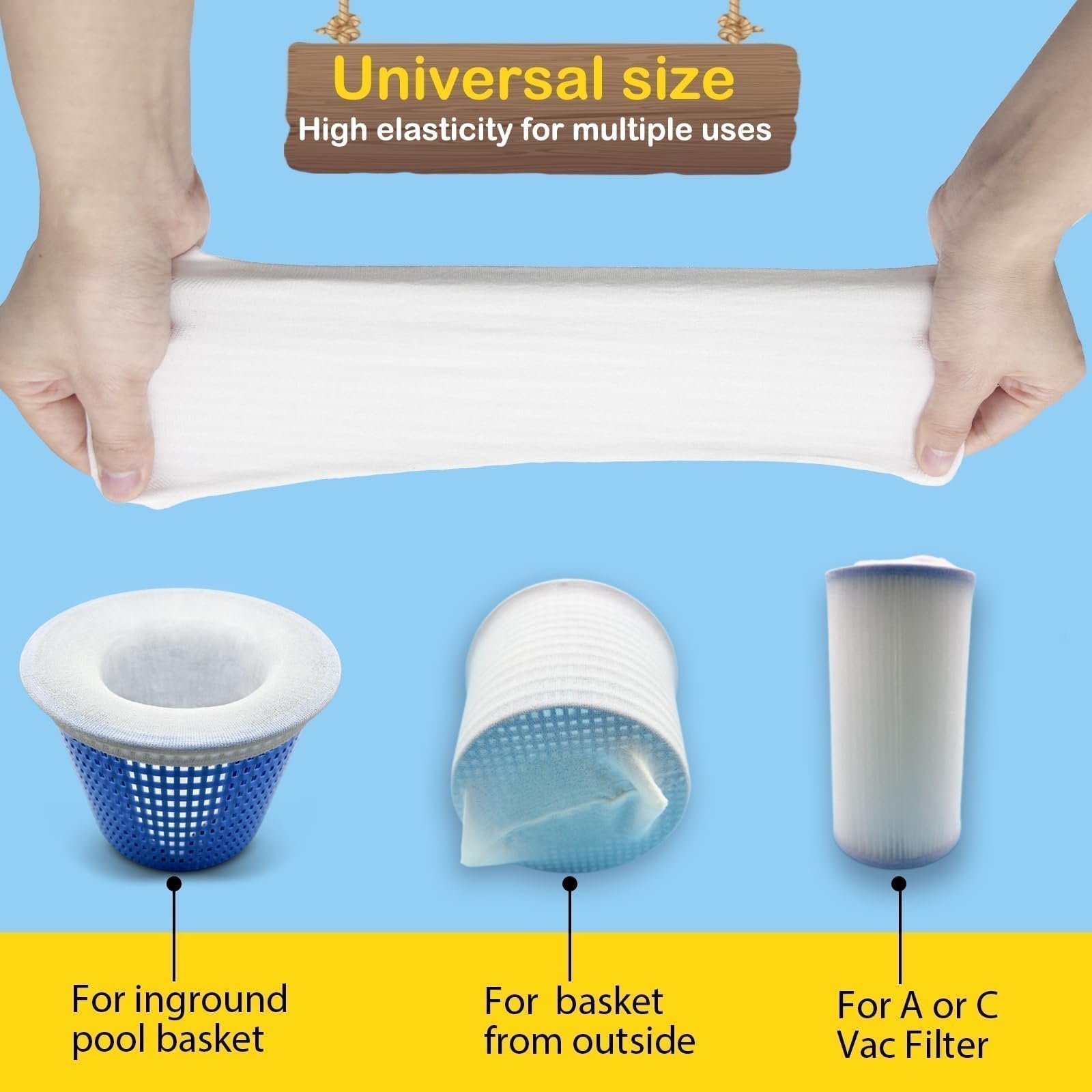 Arenzza pool skimmer socks for skimmer basket cleaning, durable tools and garden accessory for pool maintenance.