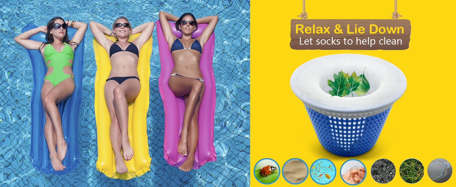 Arenzza pool skimmer socks for skimmer basket cleaning, garden tools and accessories for pool maintenance.