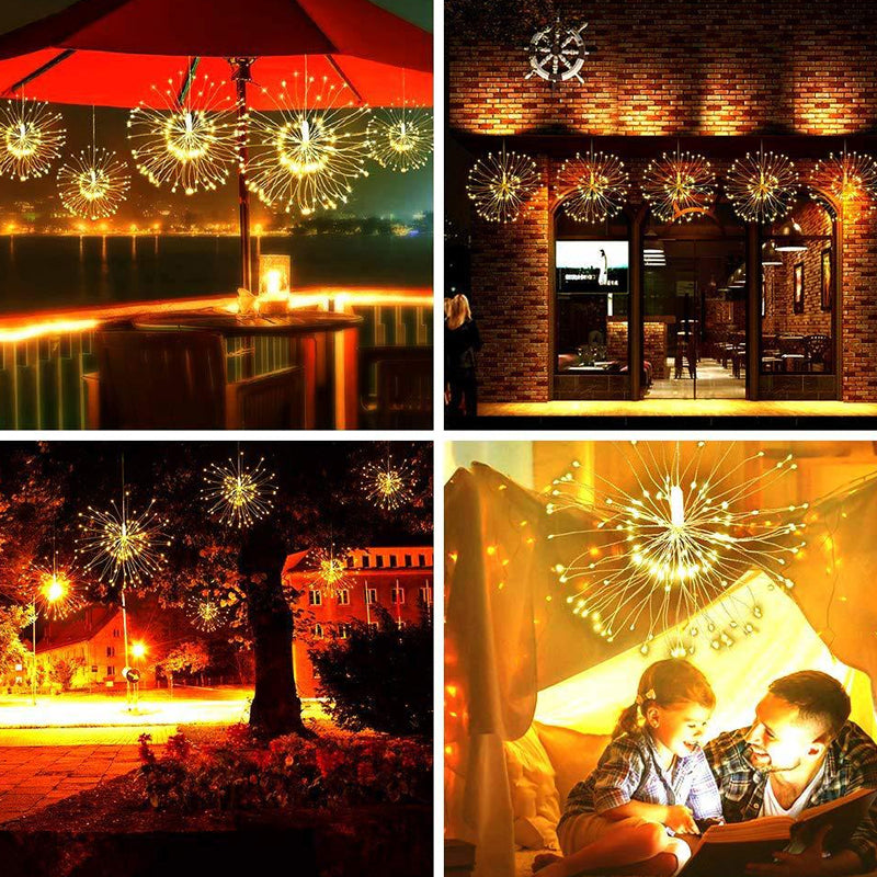 Arenzza solar fireworks light strings for garden and party décor, featuring colorful LED lights on a flexible string.