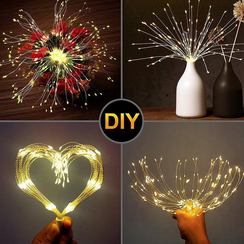 Arenzza solar fireworks light string for garden and party decor, featuring multiple colorful LED lights on a flexible outdoor string.