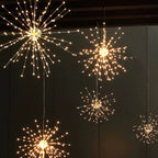 Aarenza solar fireworks light string in a garden setting, featuring colorful LED lights on a flexible string for outdoor parties.