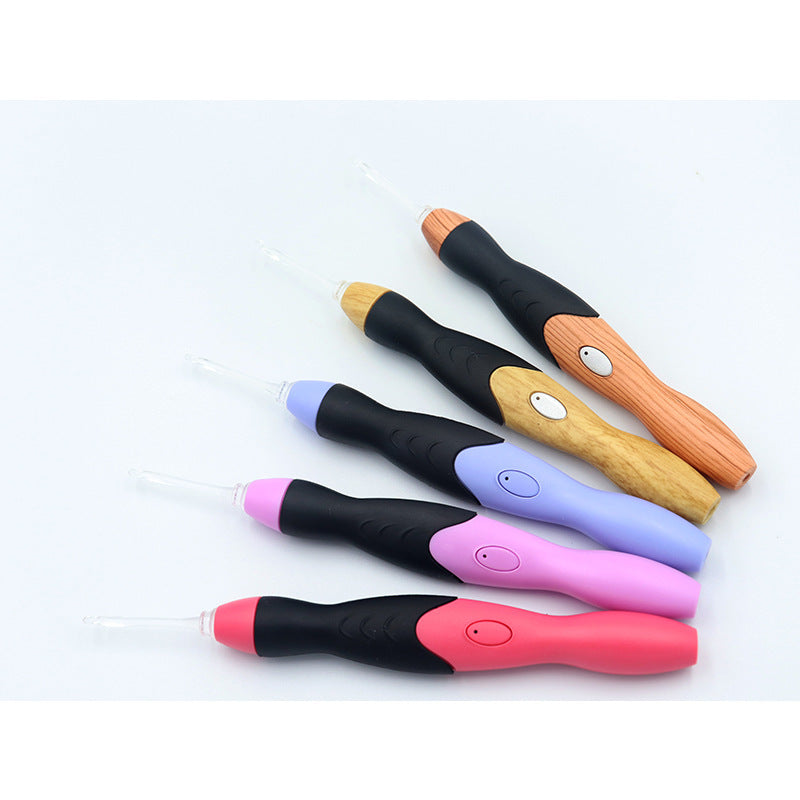 A set of 11 Arenzza crochet hooks with built-in LED lights displayed together on a white background.