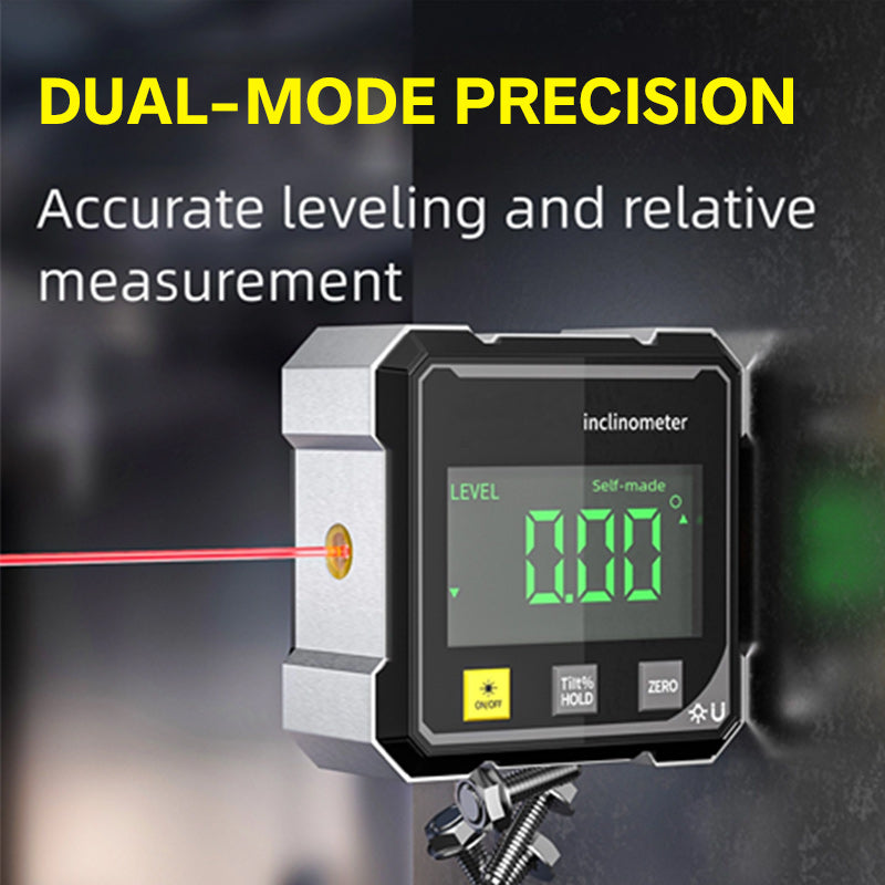 Arenzza 4-side magnetic digital angle gauge with laser, displaying digital readout and magnetic base for precise angle measurement.