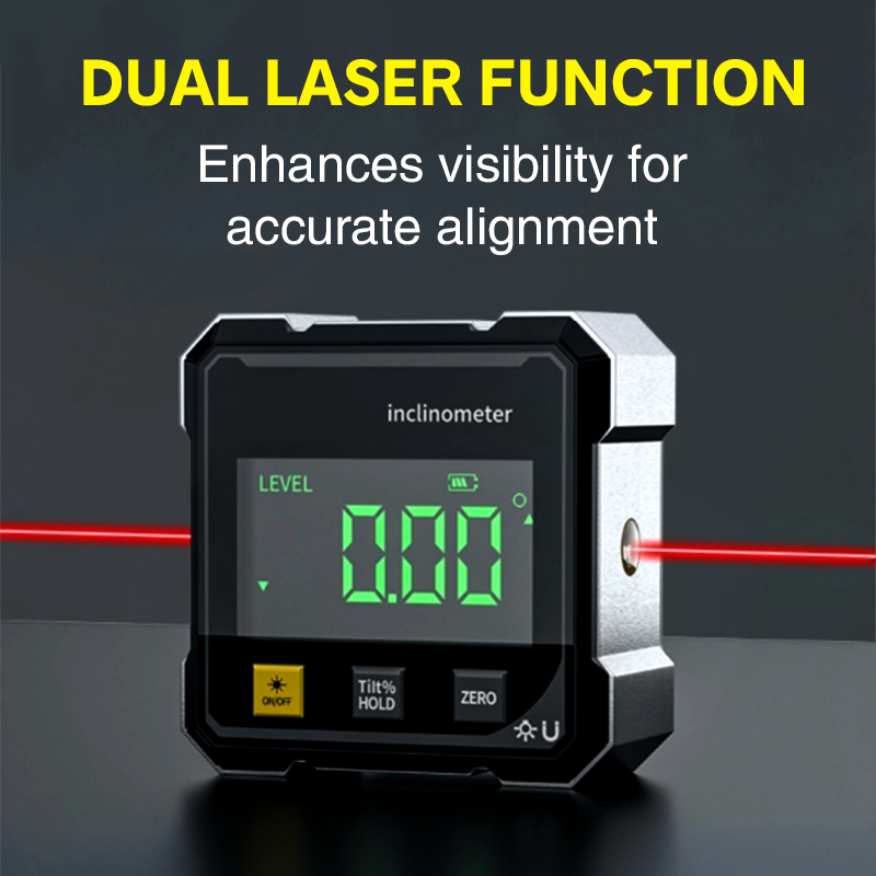 Arenzza 4-Side Magnetic Digital Angle Gauge with Laser, a tool for precise angle measurement with digital display and magnetic base.